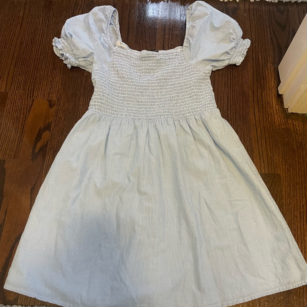 Blue and white striped puff sleeve Aqua dress